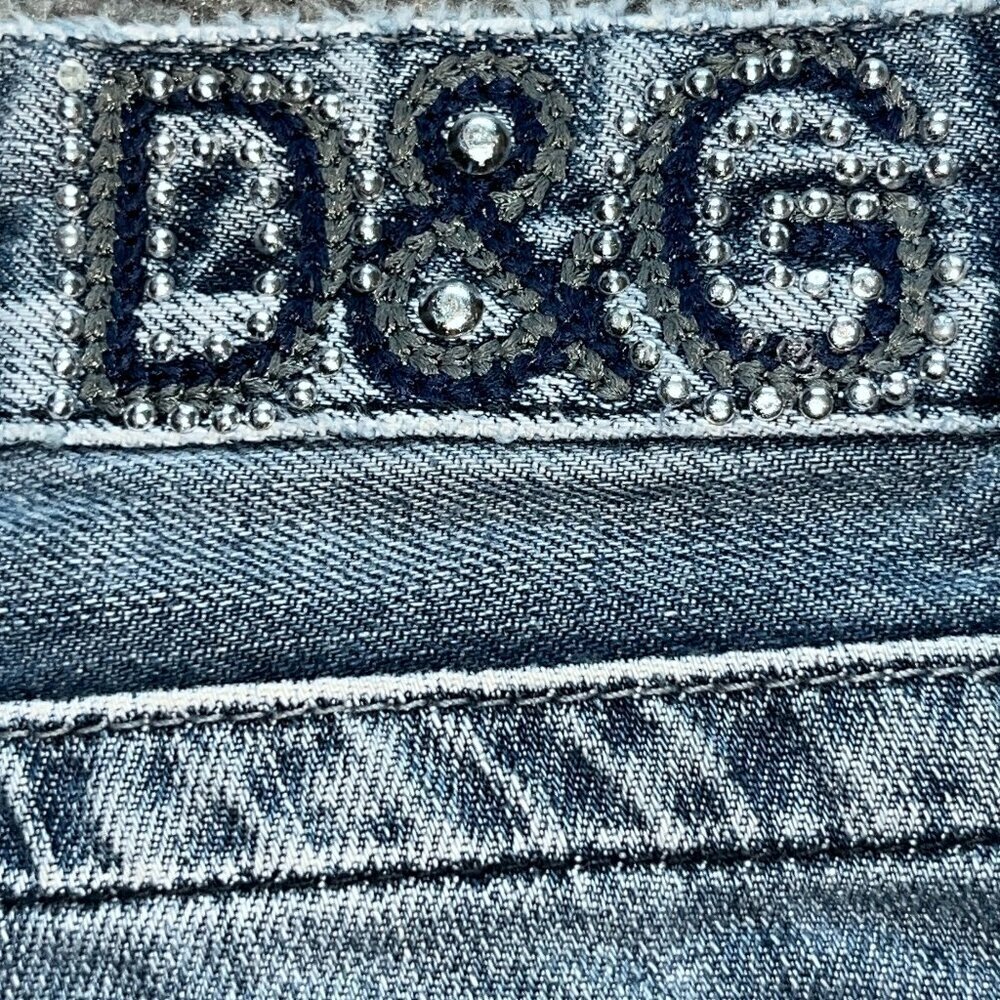 VINTAGE D&G DOLCE & GABBANA EMBROIDERED & STUDDED LOW RISE FLARE JEANS - 30 / 34 - Picture 8 of 16